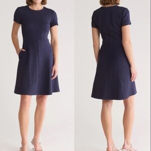 NWOT Eliza J Jewel Neck shirt dress Fit & Flare Dress navy sz 14